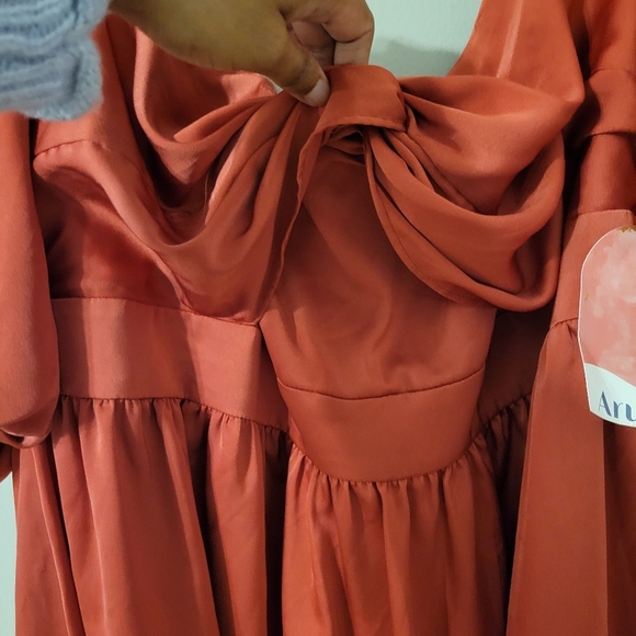 Arula Womens Red Boho Romantic Puff Sleeve Christmas Mini Party Dress. XL - Picture 7 of 12